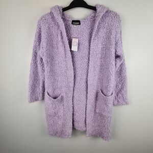 Joe Boxer Juniors Fleece Eyelash Cardigan Hoodie Large Lilac Lavender NWT Pocket
